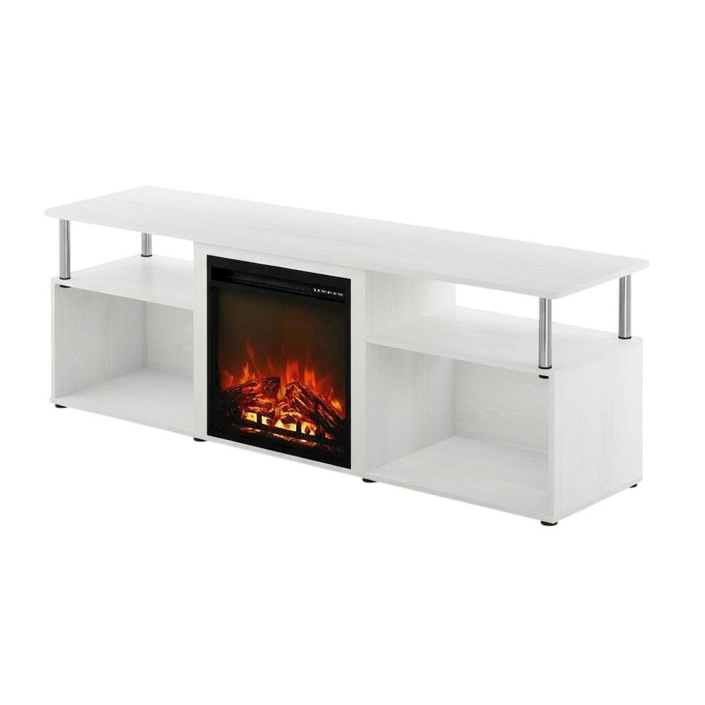 White Oak, Chrome Fireplace Entertainment Center, TVs up to 70 Inches. Picture 1