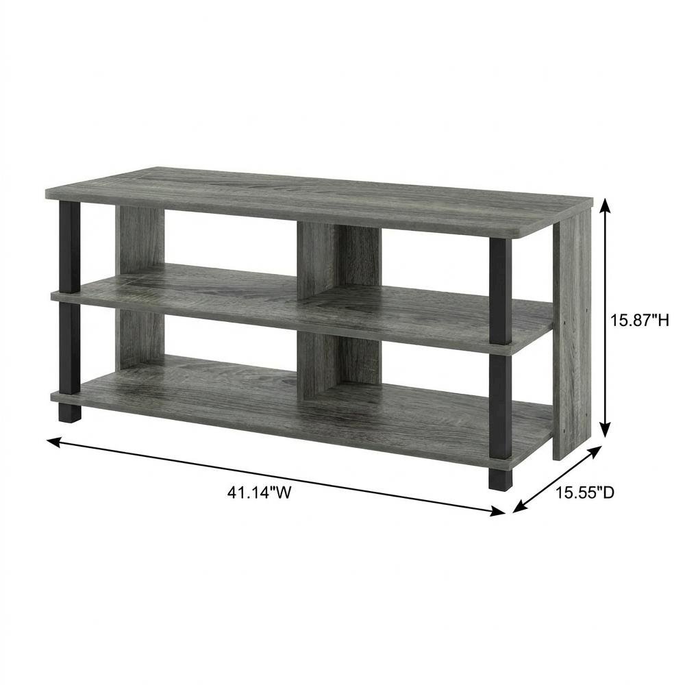 Wood TV stand in French Oak Grey, Black, three tiers, up to 50-inch TVs. Picture 7
