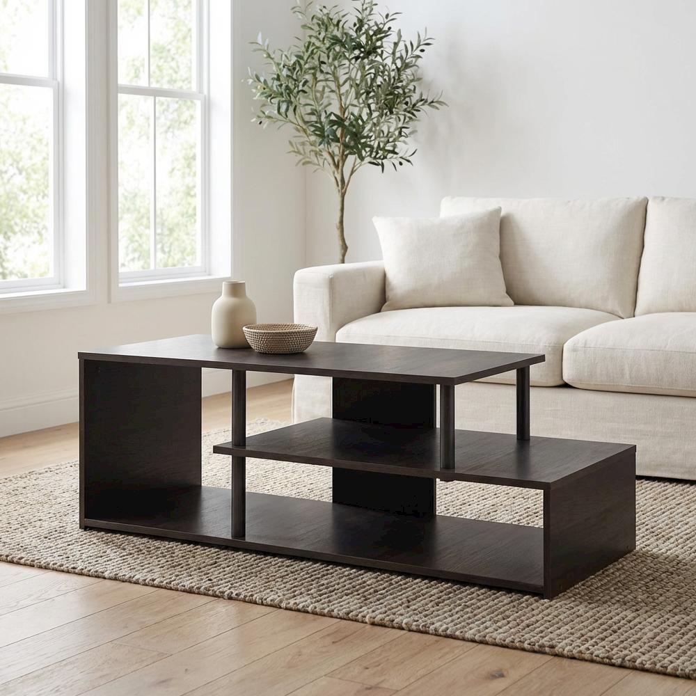 Espresso Low Rise TV Stand with Composite Wood Construction and Modern Design. Picture 3