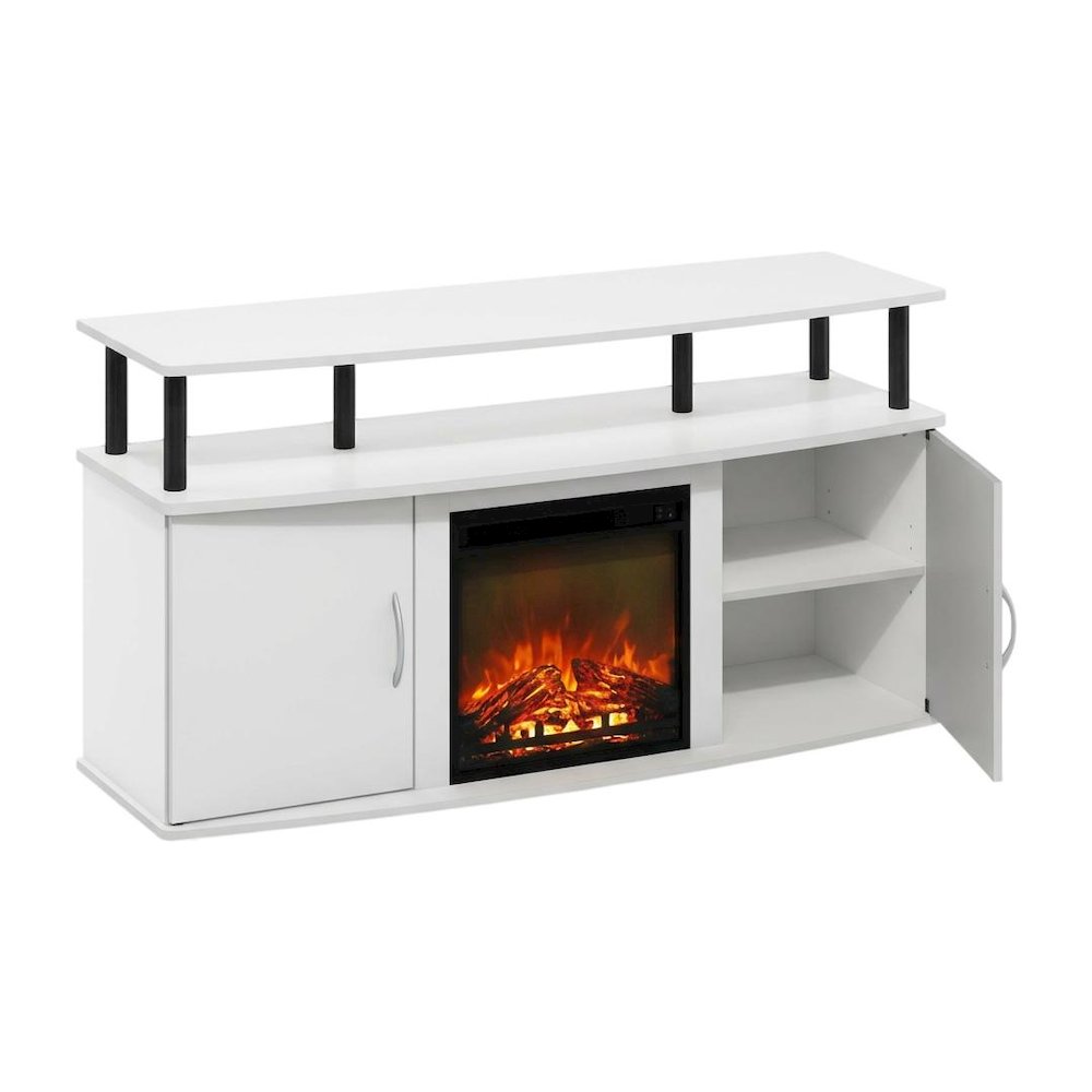 White Fireplace Entertainment Center, Doors, Storage Cabinet, Up to 55-Inch TV. Picture 1