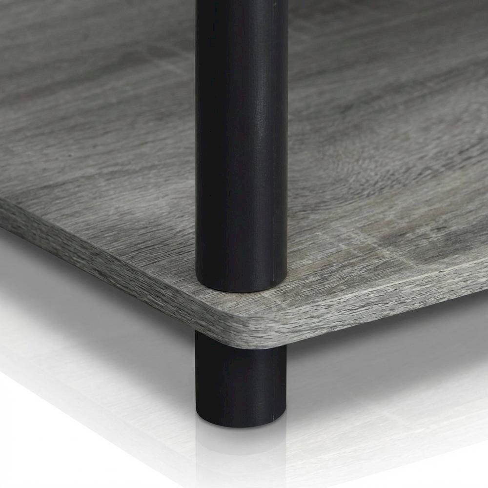 Elevated TV Stand with No Tools Assembly in French Oak Grey and Black Finish. Picture 6