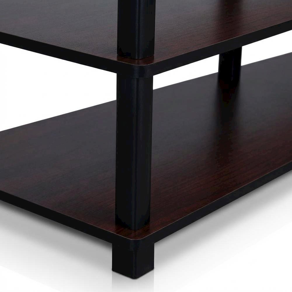 Dark Cherry/Black TV Stand with 3 Tiers and Engineered Wood Storage. Picture 6