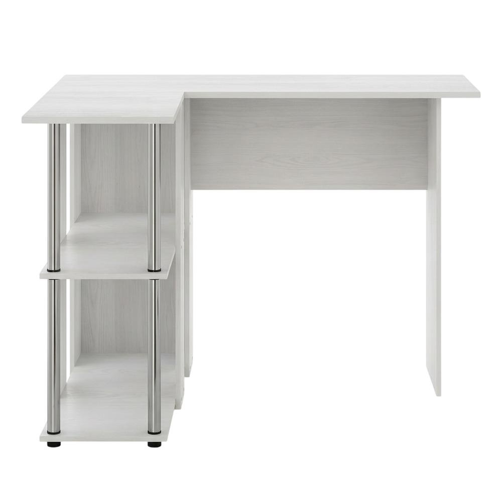 White Oak L-Shape Desk, Bookshelf And Stainless Steel Tubes For Office Spaces. Picture 4
