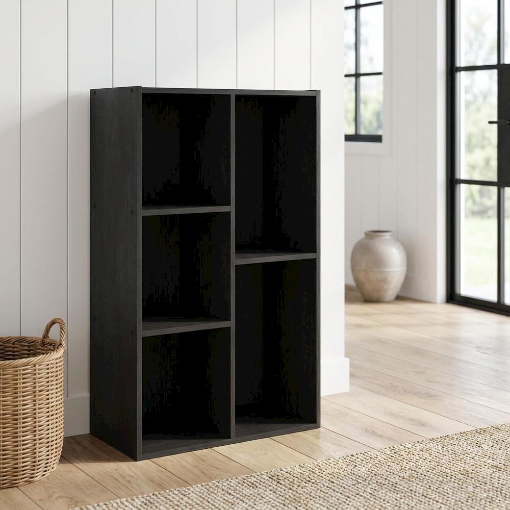 Black Reversible Cube Storage Shelf With Open Compartments And Durable Finish. Picture 2