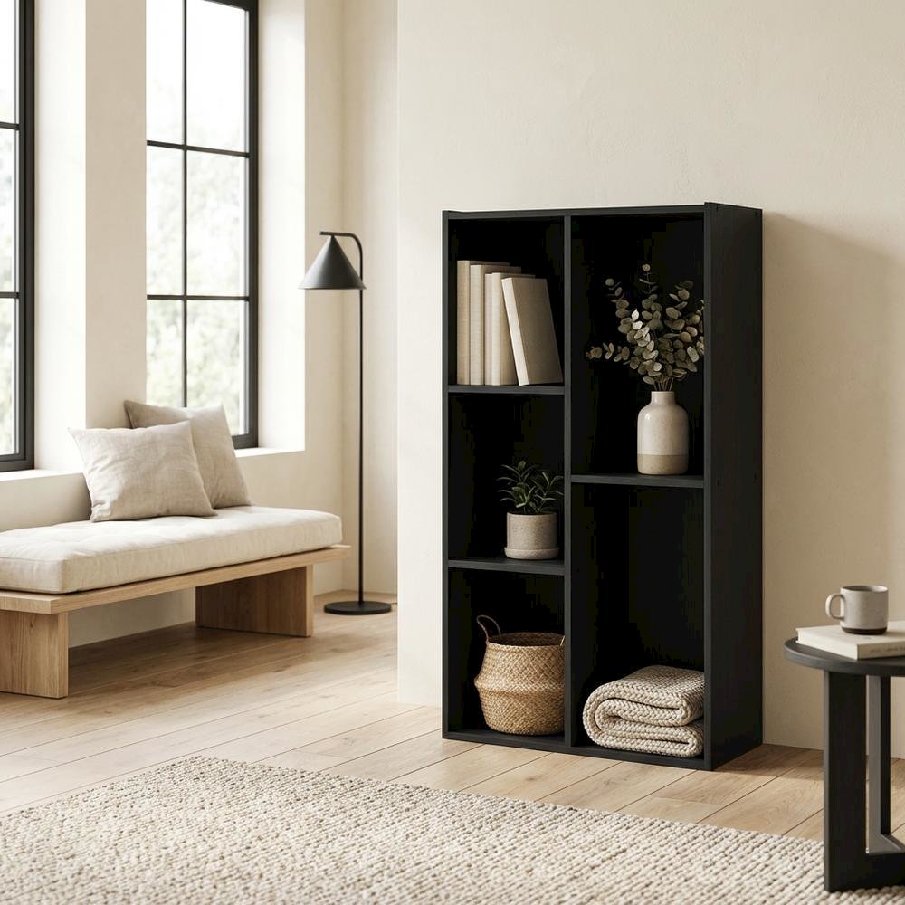 Black Reversible Cube Storage Shelf With Open Compartments And Durable Finish. Picture 3