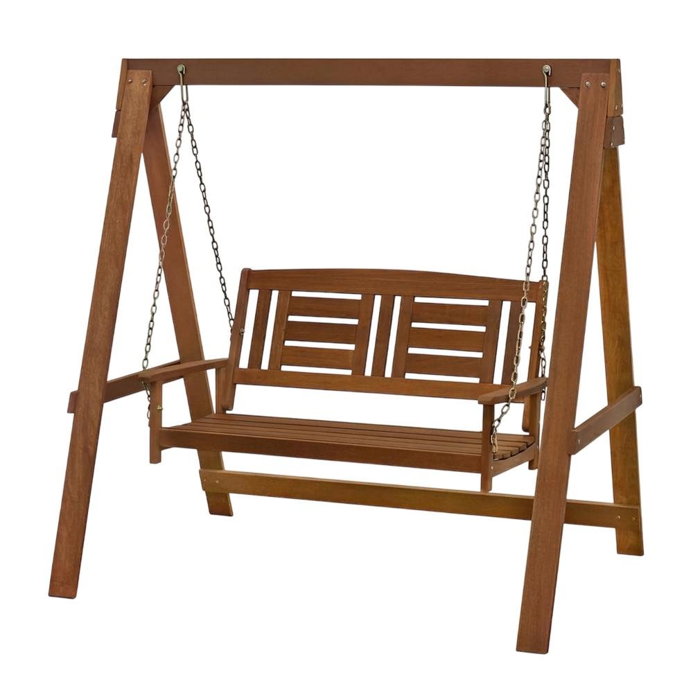 Teak Wood Porch Swing with Stand in Light Finish, Durable Outdoor Furniture. Picture 1