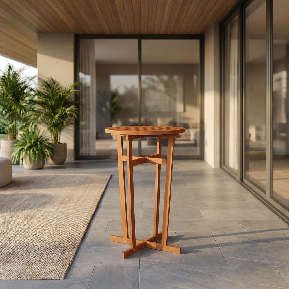 Teak Oil Hardwood Outdoor Patio Bar Table with Natural Finish for Backyard. Picture 2