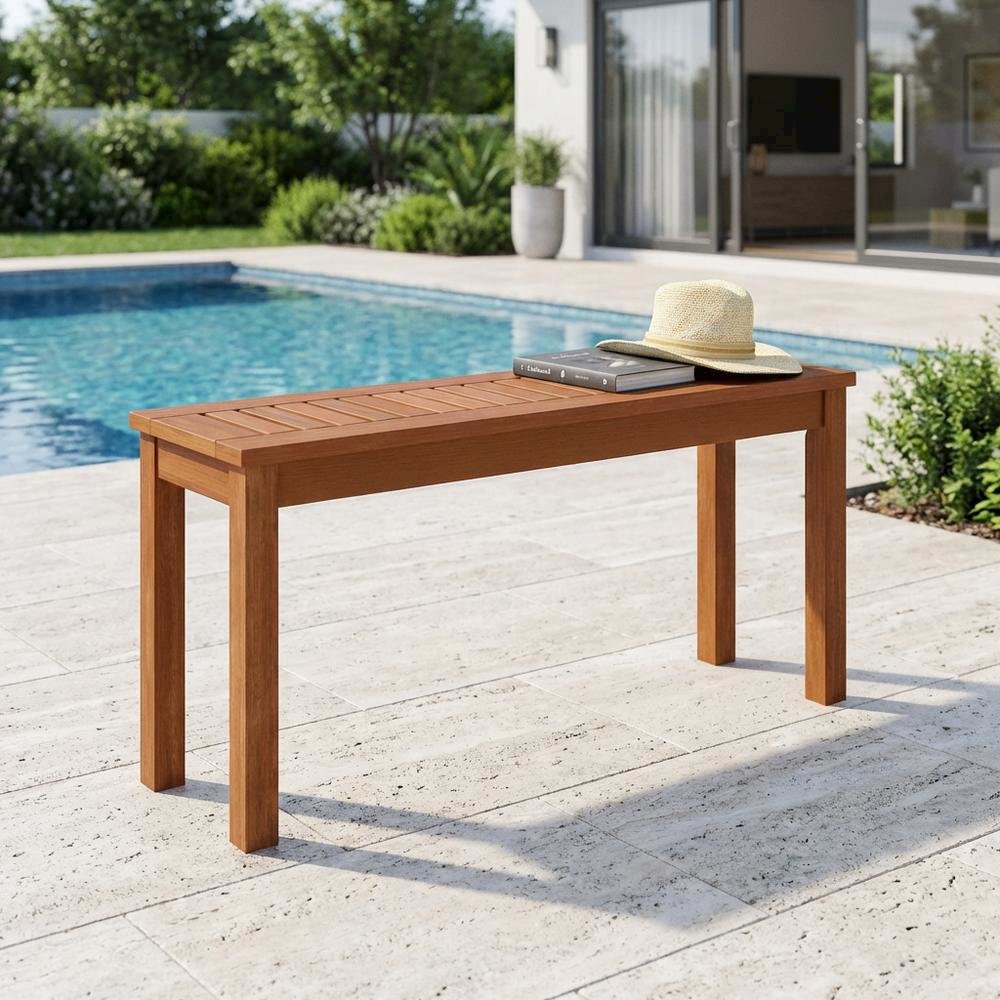 Teak Oil Hardwood Outdoor Backless Bench With Neutral Finish For Patio Use. Picture 3