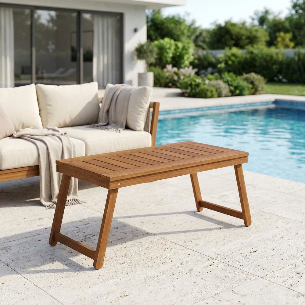 Portable Hardwood Folding Coffee Table, Outdoor Bistro Setting, Sturdy Design. Picture 3