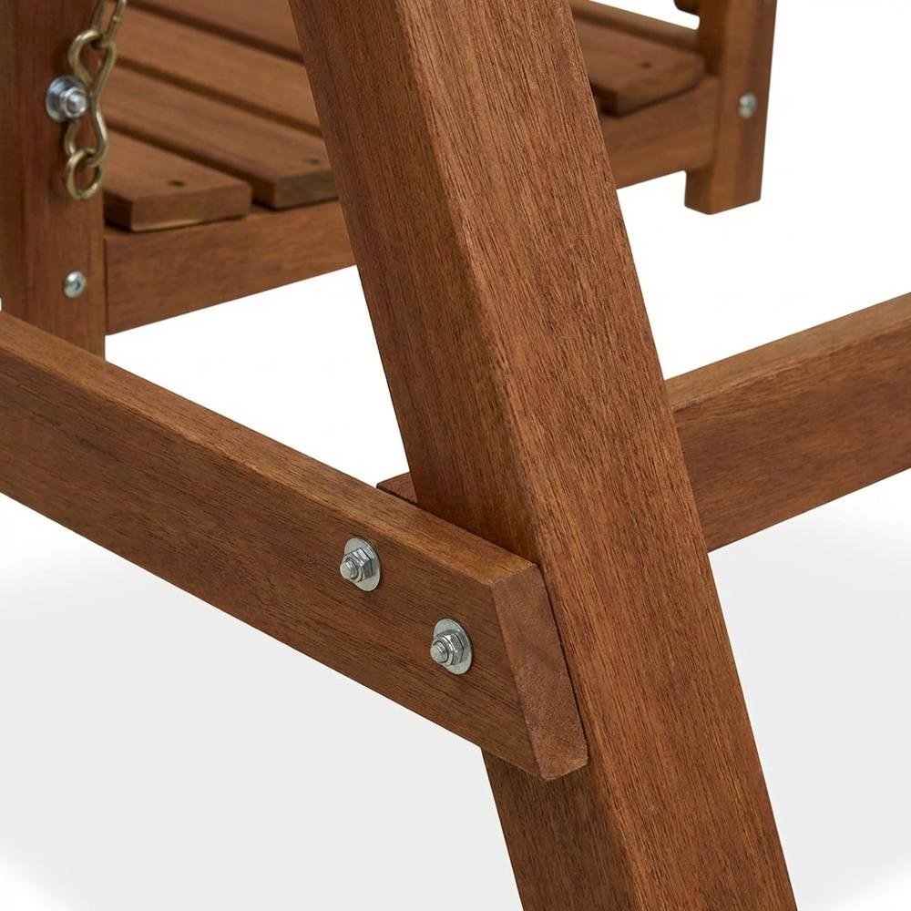 Teak Wood Porch Swing with Stand in Light Finish, Durable Outdoor Furniture. Picture 6