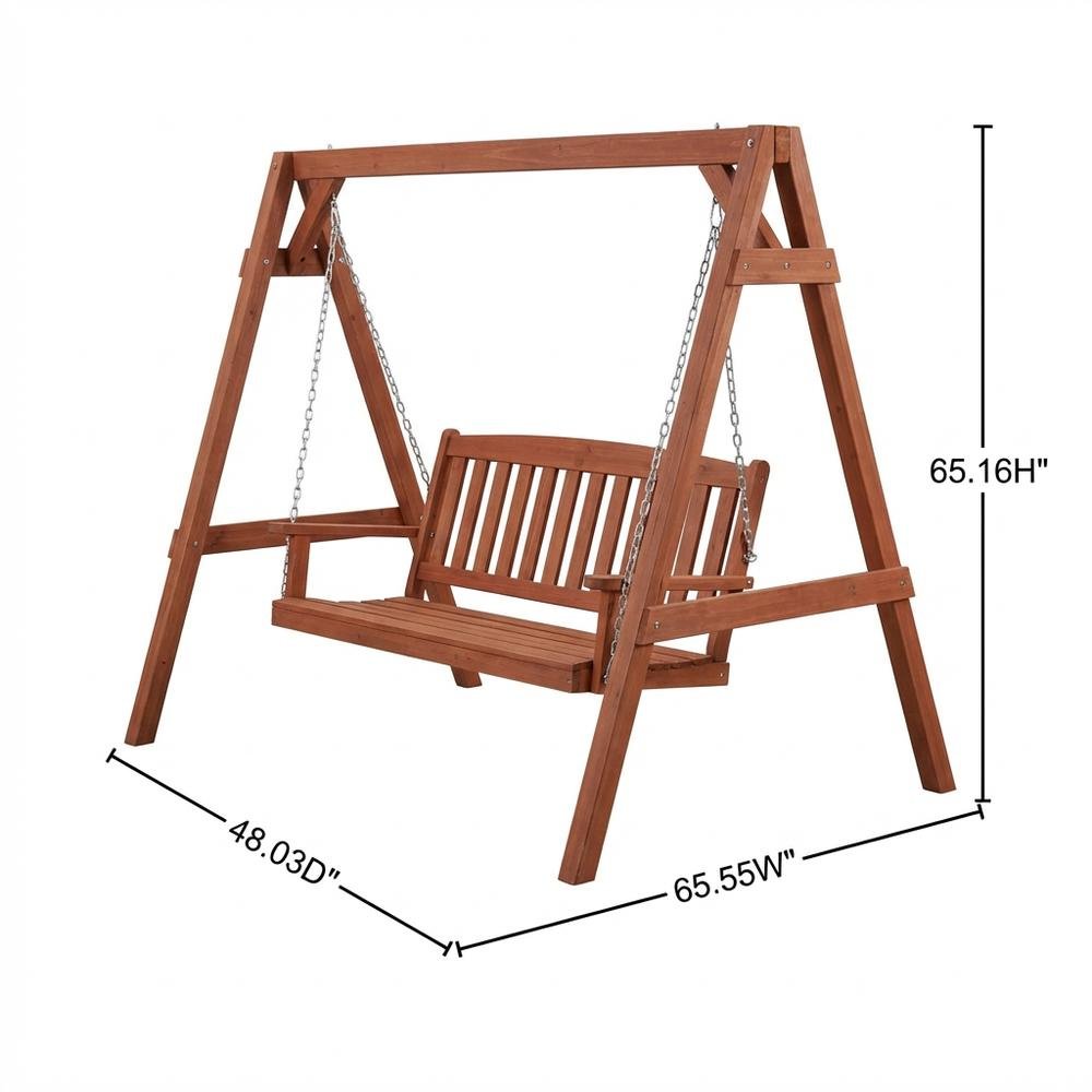 Teak Wood Porch Swing with Stand in Light Finish, Durable Outdoor Furniture. Picture 7