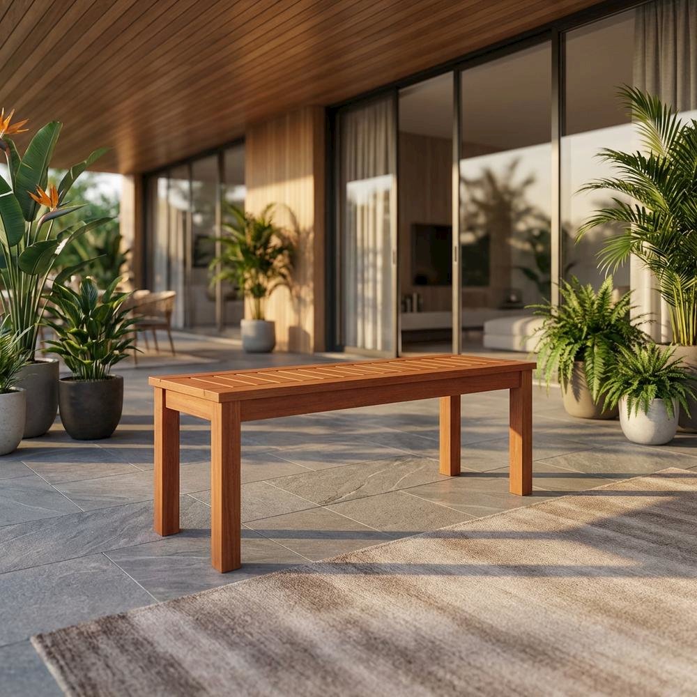 Light Wood Outdoor Garden Bench For Patio And Deck Seating. Picture 2