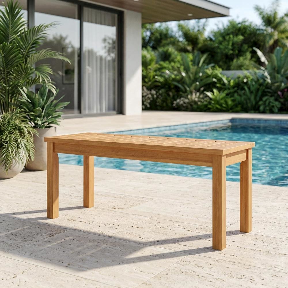 Light Wood Outdoor Garden Bench For Patio And Deck Seating. Picture 3