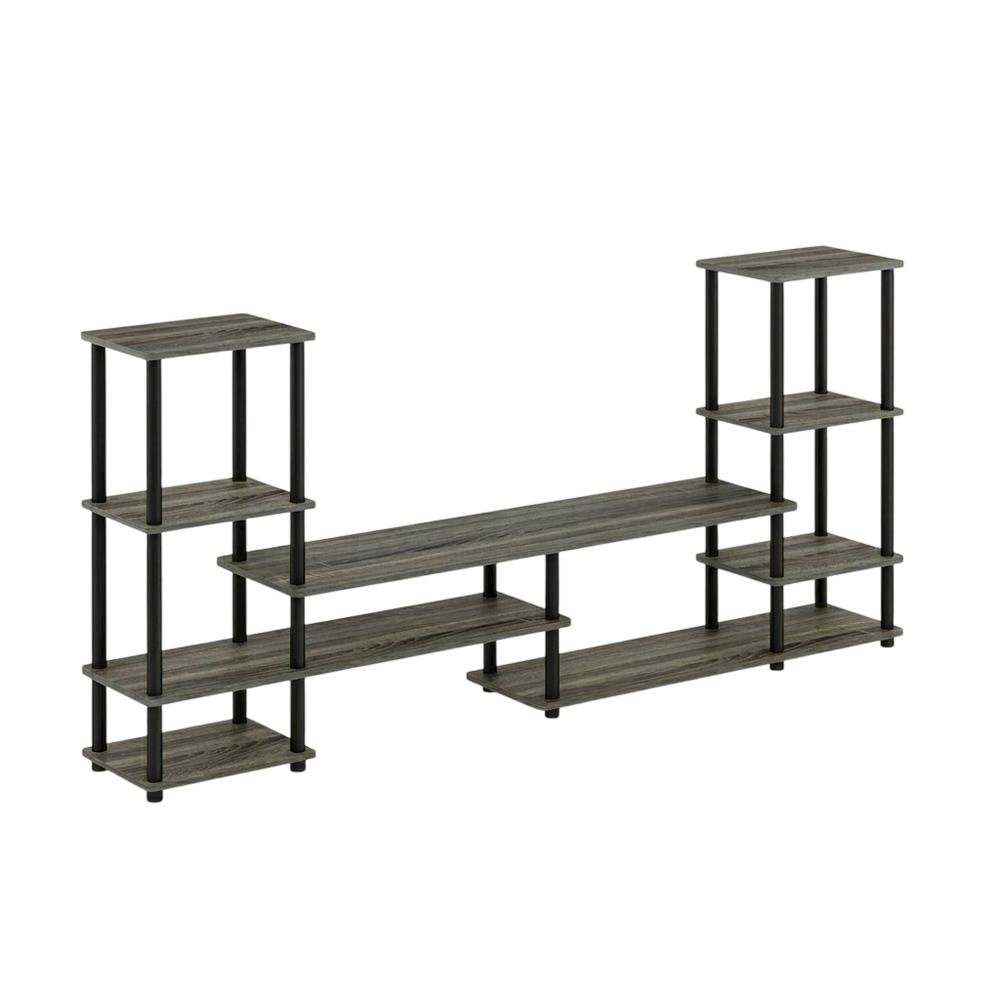 Modern Entertainment Center in French Oak Grey and Black with Spacious Storage. Picture 1