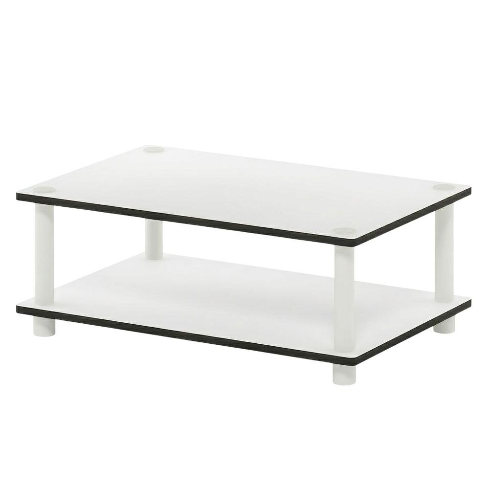 Modern white coffee table with open shelf, 2-tier design and sleek style. Picture 1