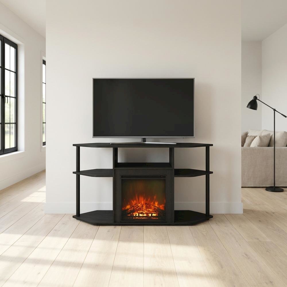 Dark Americano No Heat Fireplace TV Stand for 55-Inch TVs with Open Storage. Picture 4