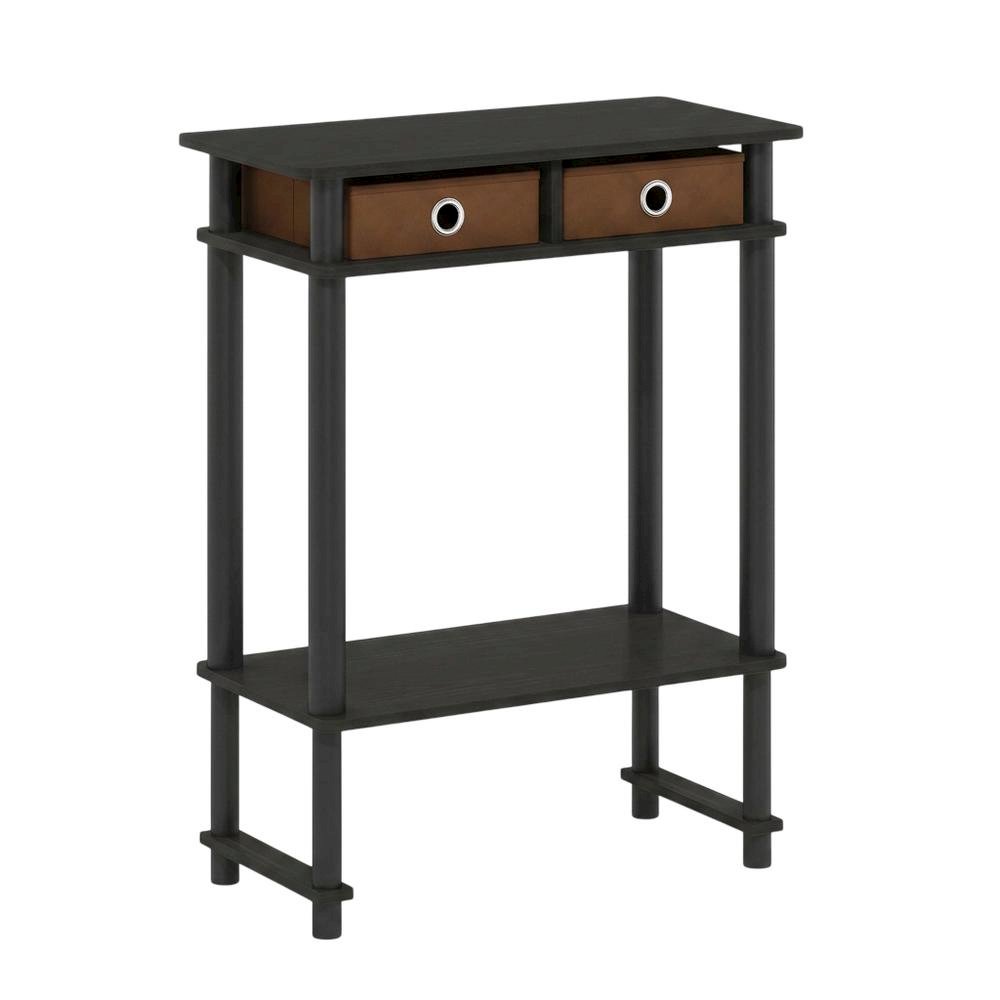 Espresso Hallway Console Table with Storage Bin and Modern Finish. Picture 1
