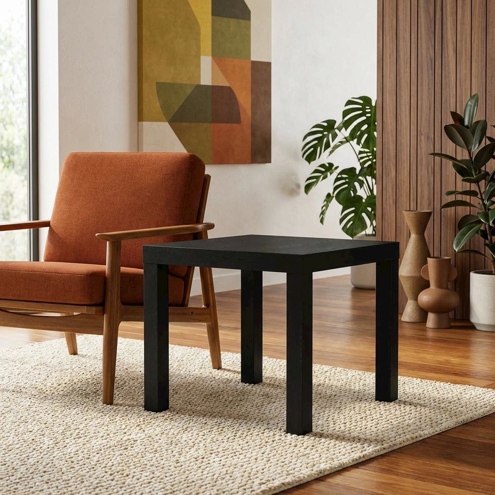 Black, Side Table, Quality Build, Durable Wood Frame. Picture 2