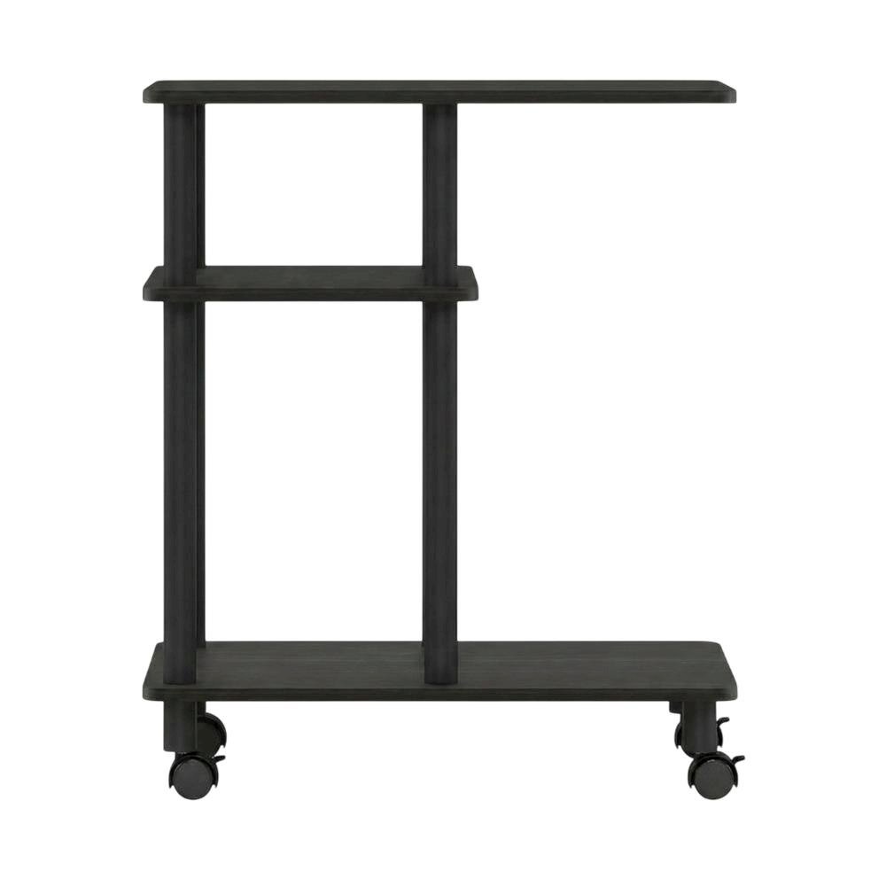Espresso, U-Shape Sofa Side Table, Rolling Casters. Picture 4