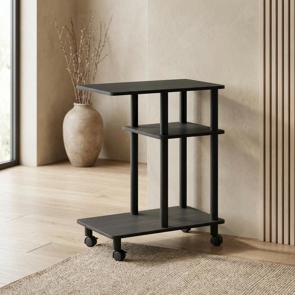 Espresso, U-Shape Sofa Side Table, Rolling Casters. Picture 3