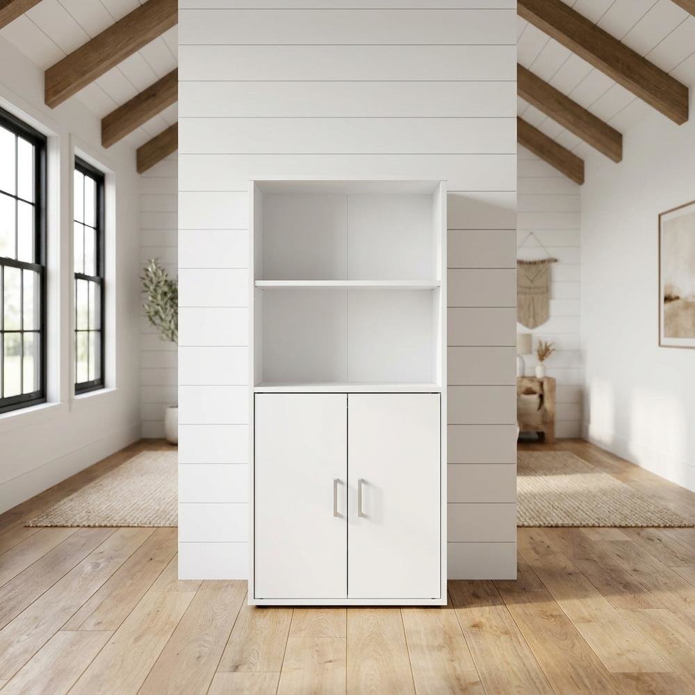 White Storage Cabinet with 2 Open Shelves and 2 Cabinet Doors. Picture 2