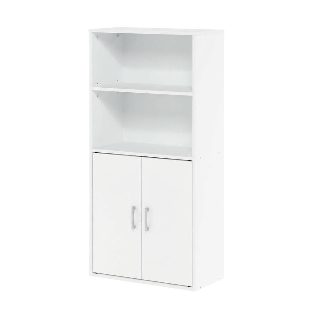 White Storage Cabinet with 2 Open Shelves and 2 Cabinet Doors. Picture 1