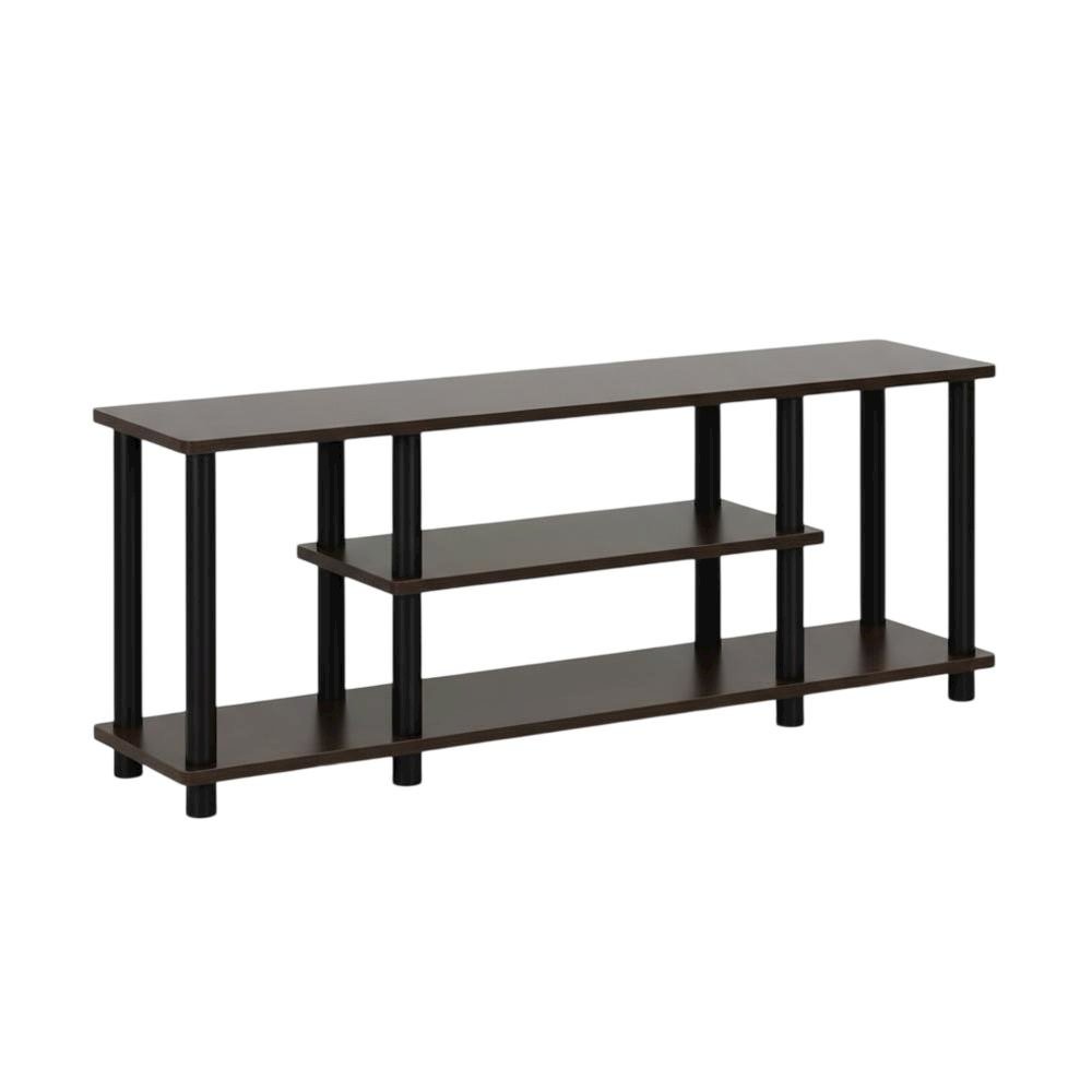 Dark Brown/Black 3-Tier TV Stand with Composite Wood and Plastic Poles. Picture 4