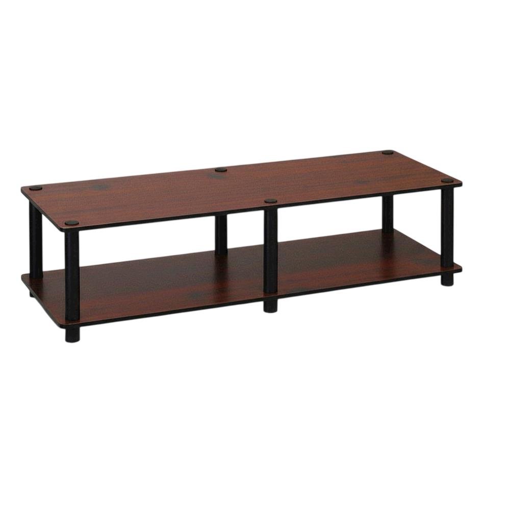 Dark Cherry TV Stand with Black Tube Frame and Composite Wood Construction. Picture 1