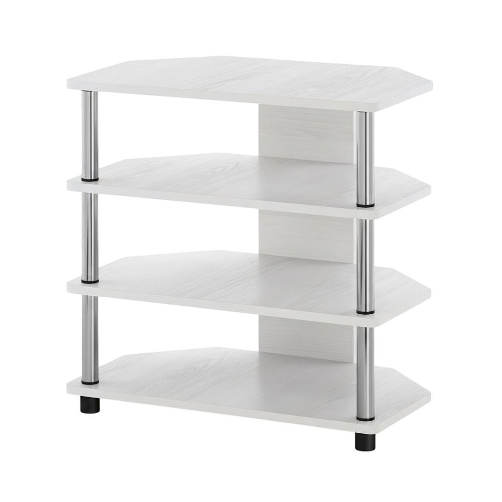 Wooden TV stand, modern white oak, chrome accents, living room furniture. Picture 1