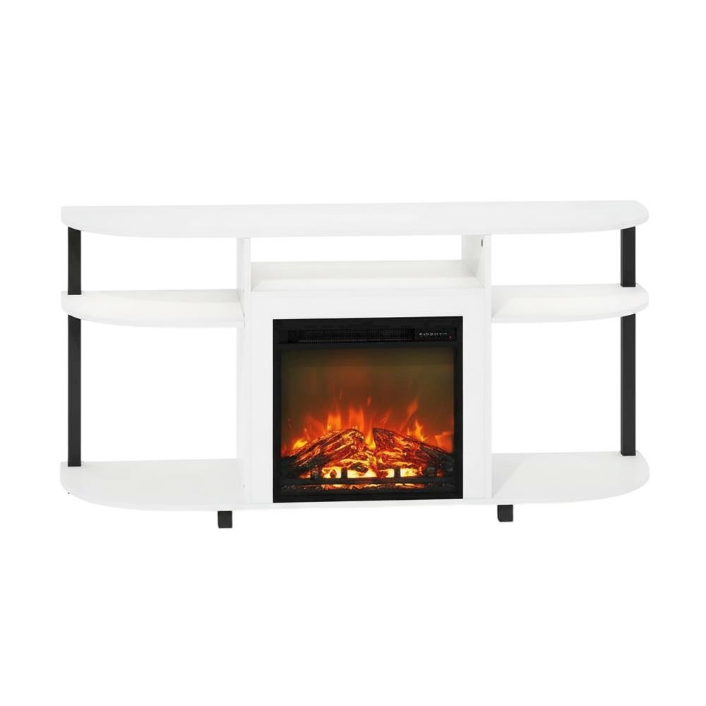 White Entertainment Center Stand with Fireplace for 55-Inch TVs, Solid Wood. Picture 4
