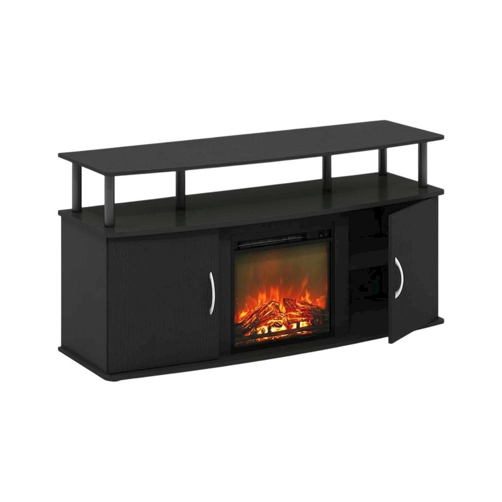 Brown Fireplace Entertainment Center, Doors, Storage Cabinet, 55-Inch TVs. Picture 1