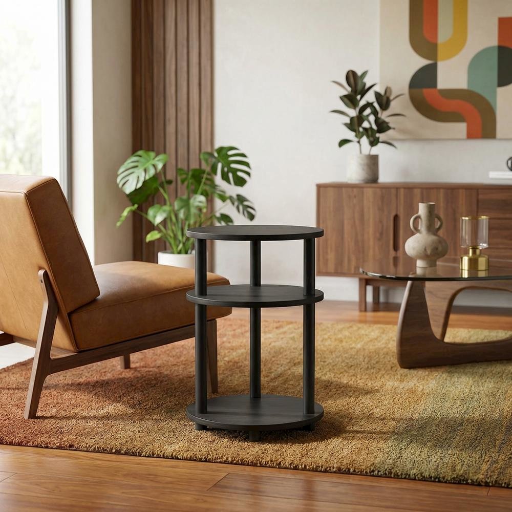 Espresso 3-Tier Oval Nightstand with Open Shelving Bedside Table. Picture 3