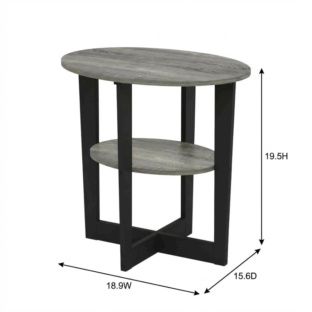 Grey oval end table with stylish French oak finish and modern design. Picture 7