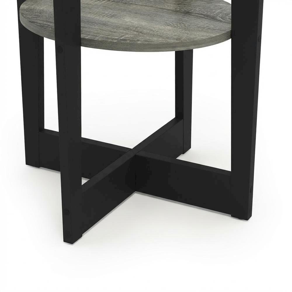 Modern French Oak Grey and Black Oval End Table Set (2). Picture 6