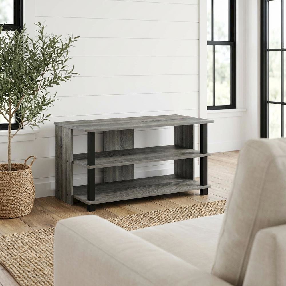 Wooden 3-Tier TV Stand, TVs up to 40 inches, Modern Style, Space-Saving Design. Picture 2