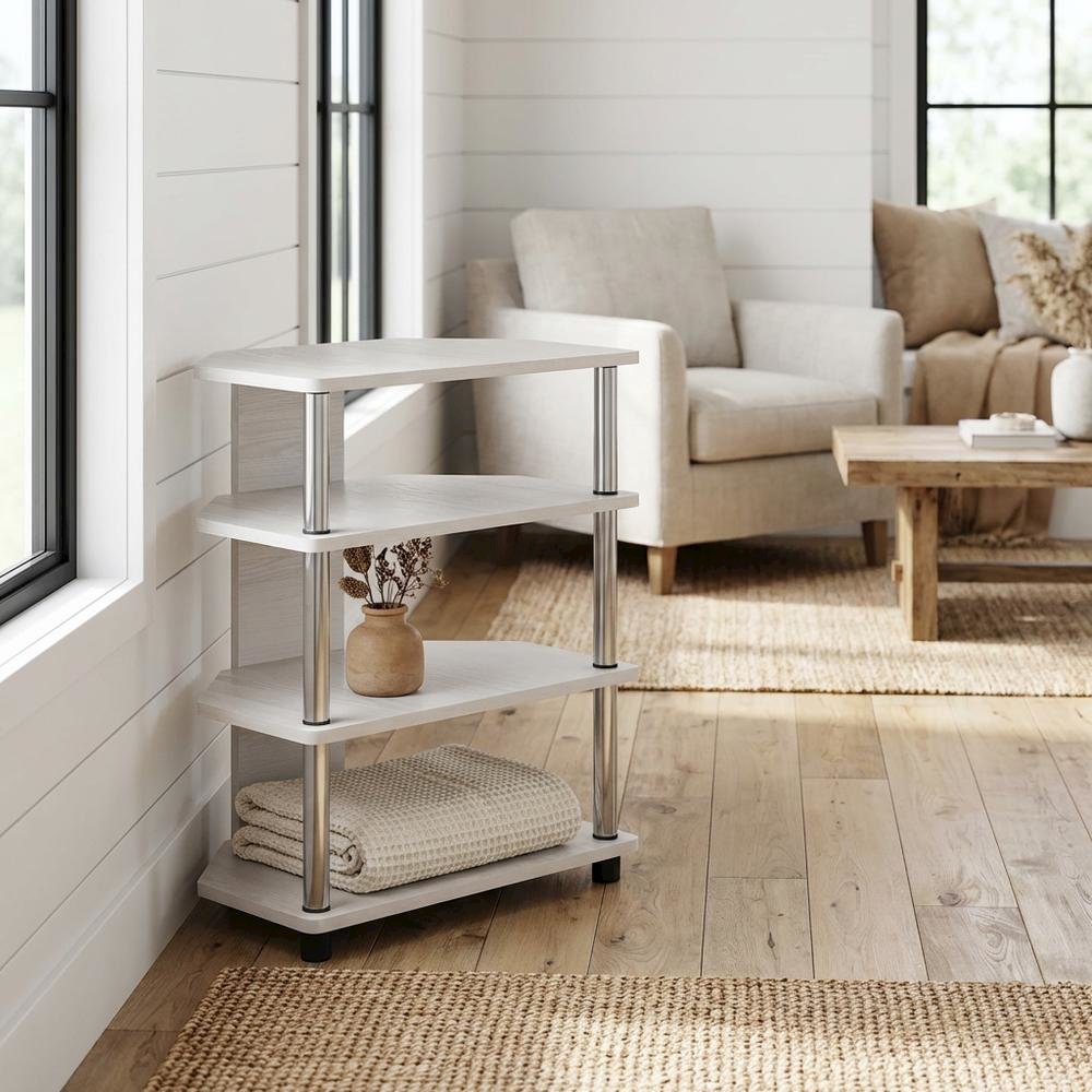 Wooden TV stand, modern white oak, chrome accents, living room furniture. Picture 2
