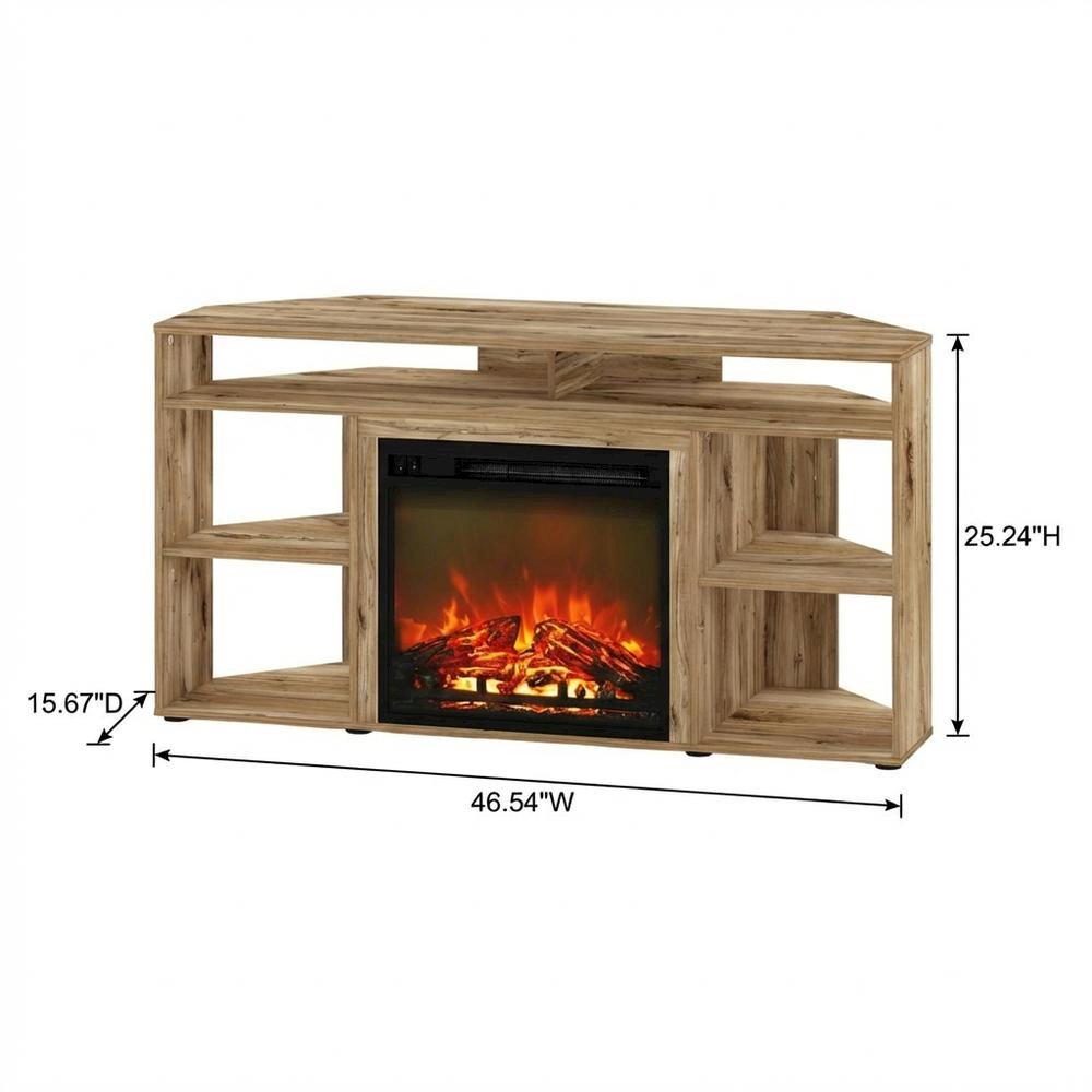 Brown Corner TV Stand with Fireplace for 55-Inch Screens in Rustic Wood Finish. Picture 7