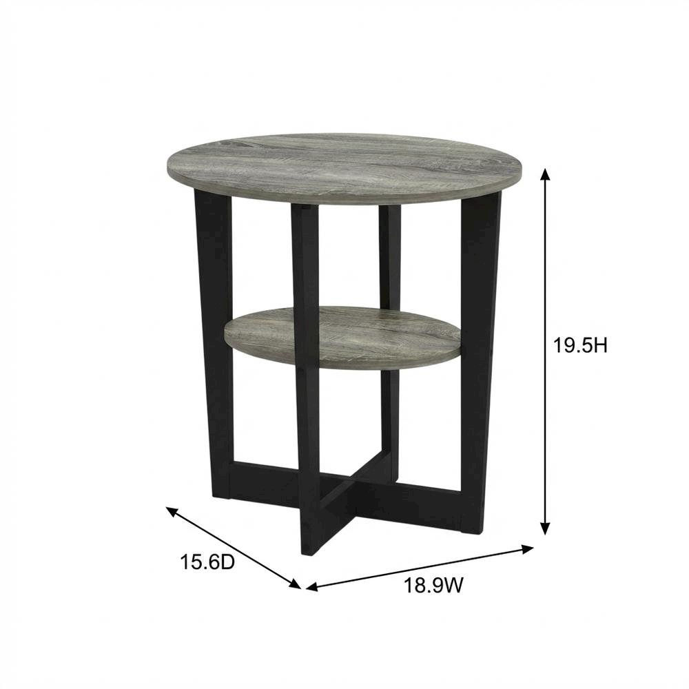 Modern French Oak Grey and Black Oval End Table Set (2). Picture 7