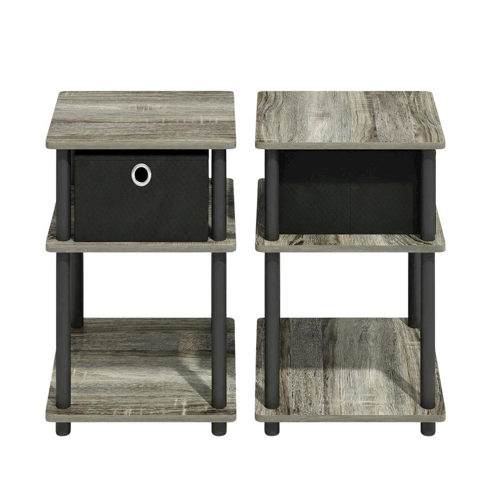 3-Tier End Table with Storage Bin in Grey Oak and Black Finish. Picture 1
