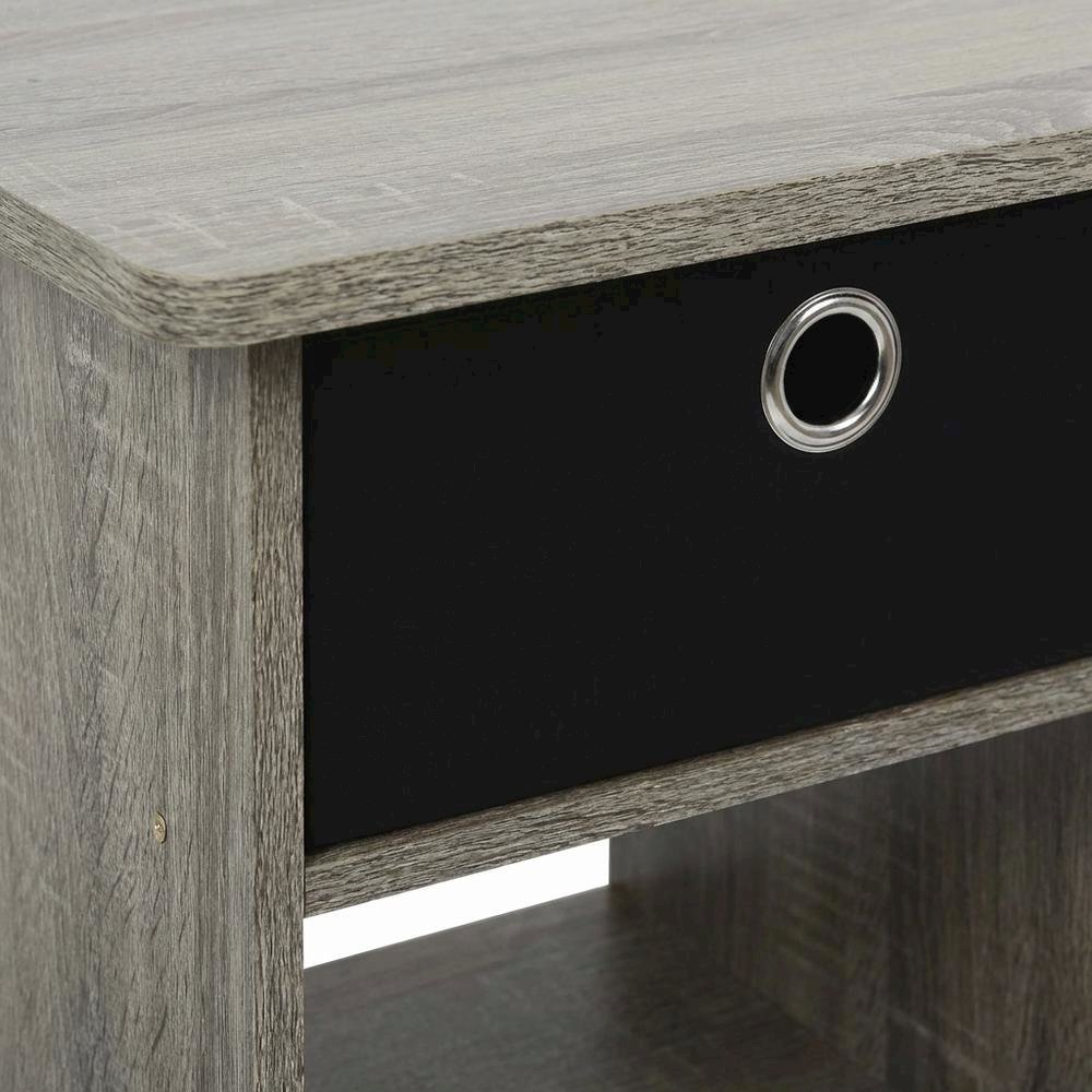 French Oak and Black Finish Nightstand with Storage Shelf and Bin Drawer. Picture 5