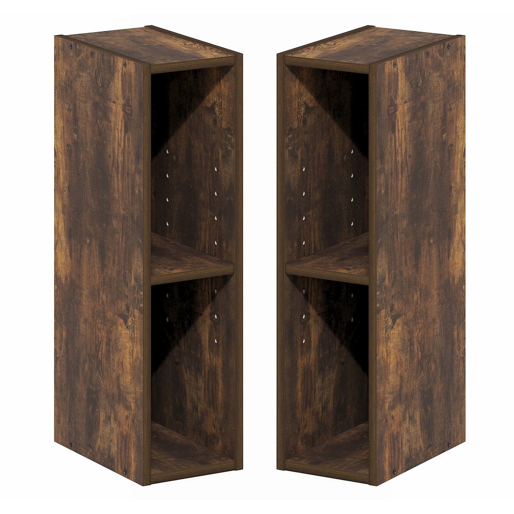 FULDA Set of 2, 2-Tier Narrow Bookshelf, 6-In, 9.3x5.9x21.2, Amber Pine. Picture 6