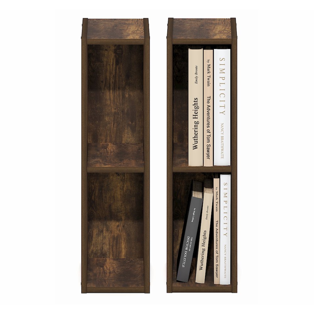 FULDA Set of 2, 2-Tier Narrow Bookshelf, 6-In, 9.3x5.9x21.2, Amber Pine. Picture 1
