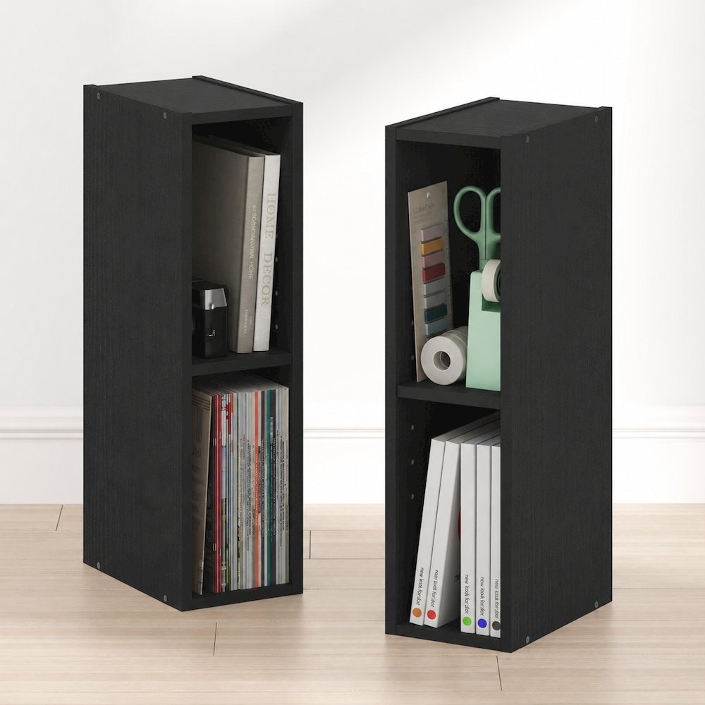 FULDA Set of 2, 2-Tier Narrow Bookshelf, 6-In, 9.3x5.9x21.2, Blackwood. Picture 3