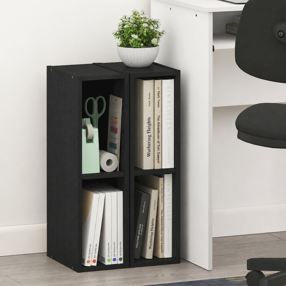FULDA Set of 2, 2-Tier Narrow Bookshelf, 6-In, 9.3x5.9x21.2, Blackwood. Picture 4