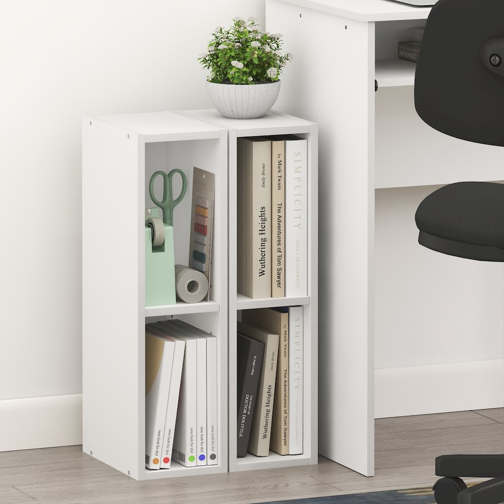 FULDA Set of 2, 2-Tier Narrow Bookshelf, 6-In, 9.3x5.9x21.2, White. Picture 4