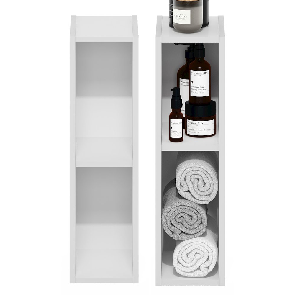 FULDA Set of 2, 2-Tier Narrow Bookshelf, 6-In, 9.3x5.9x21.2, White. Picture 1