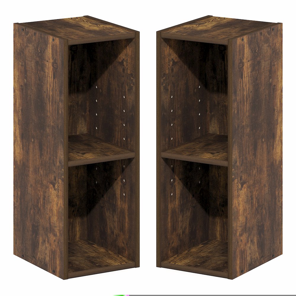 FULDA Set of 2, 2-Tier Narrow Bookshelf, 8-In, 9.3x7.9x21.2, Amber Pine. Picture 1