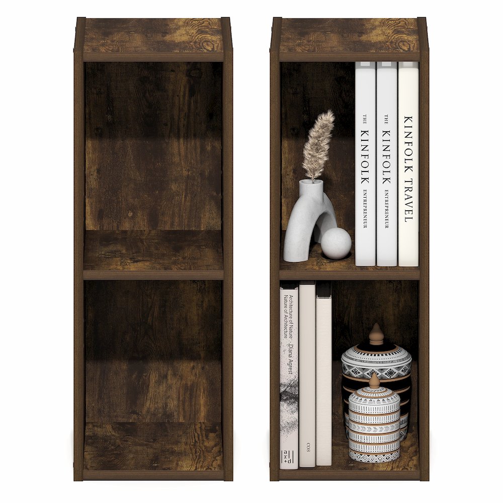 FULDA Set of 2, 2-Tier Narrow Bookshelf, 8-In, 9.3x7.9x21.2, Amber Pine. Picture 6