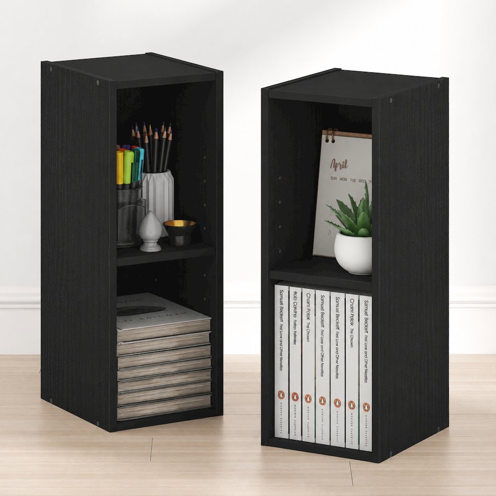 FULDA Set of 2, 2-Tier Narrow Bookshelf, 8-In, 9.3x7.9x21.2, Blackwood. Picture 3