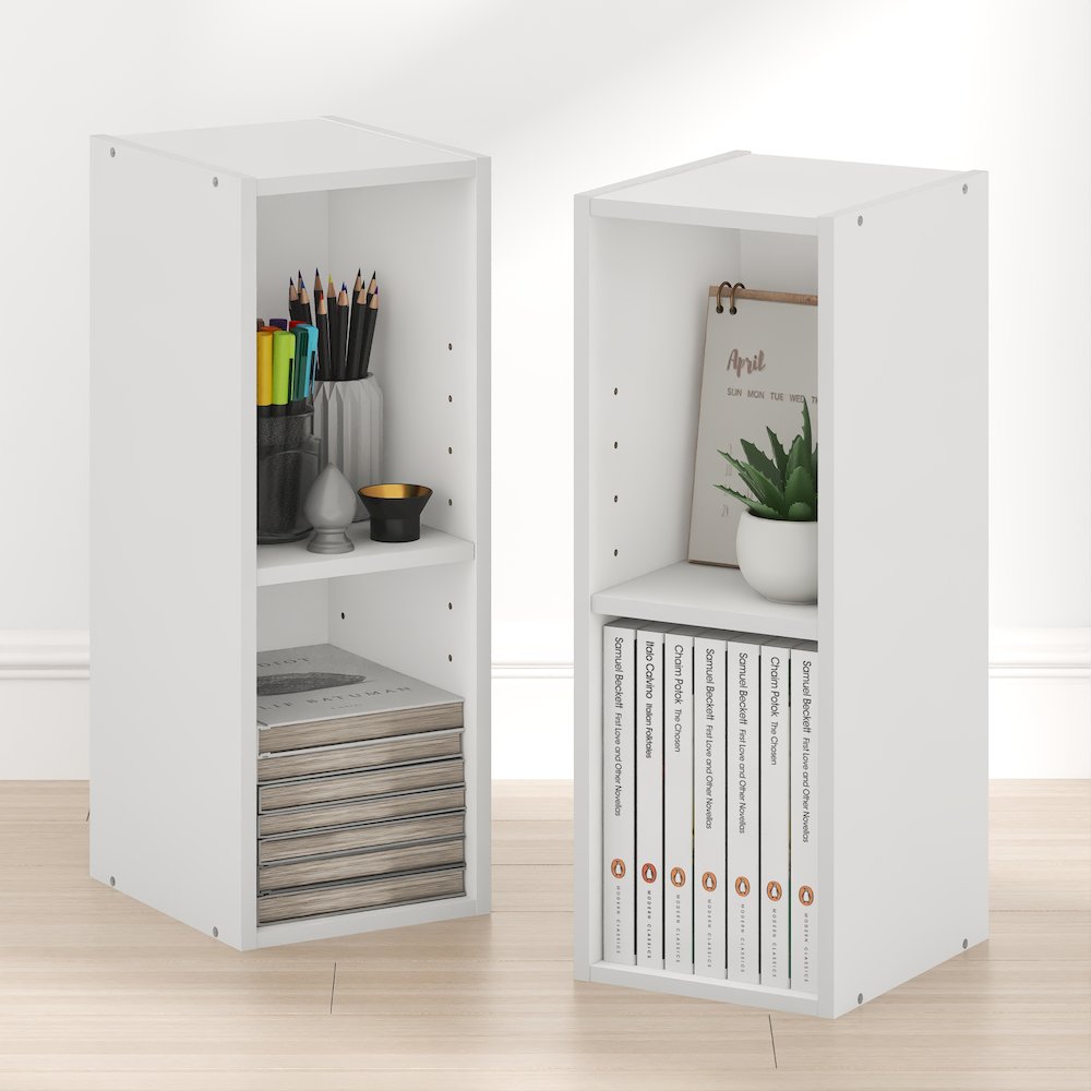 FULDA Set of 2, 2-Tier Narrow Bookshelf, 8-In, 9.3x7.9x21.2, White. Picture 3